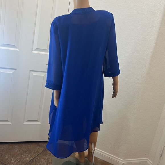 Le Bos Sz 12P Dress & Jacket Set Royal Blue Diamond Accent Scoop Neck Sleeveless - Picture 4 of 13